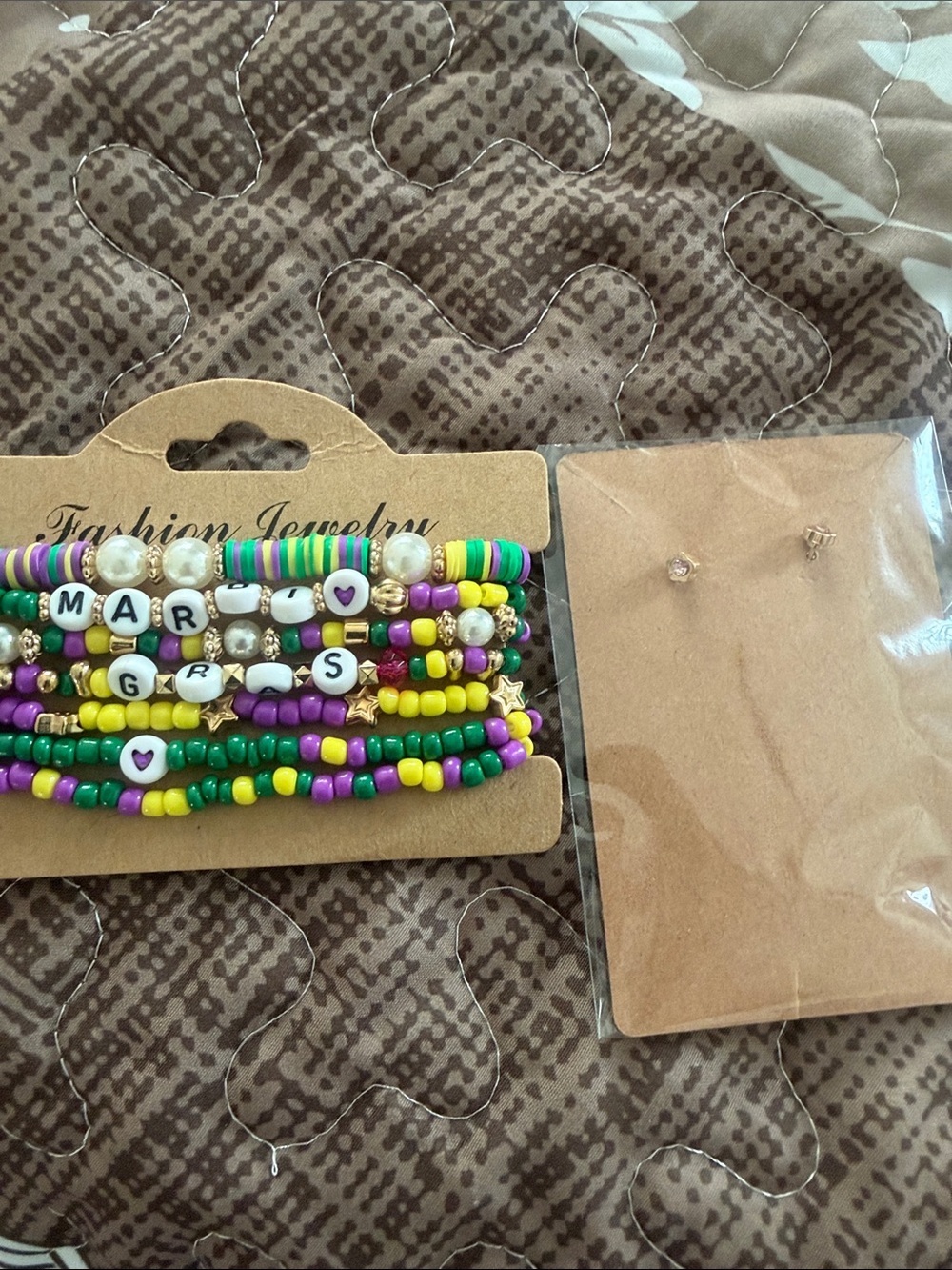 Multicolor Beaded Stretch Bracelet Set - floral earring post